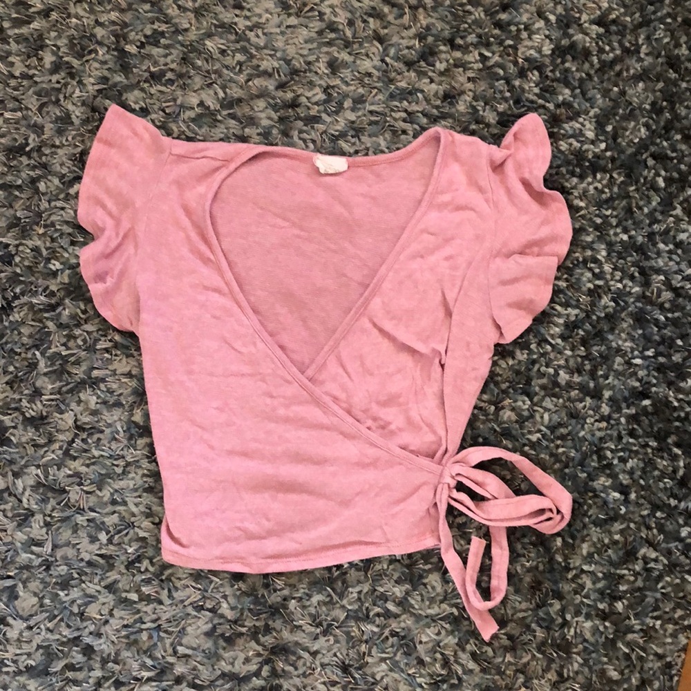 Caution to the wind pink wrap blouse